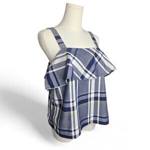 BANANA REPUBLIC Navy/White Plead Ruffle Crop Top with